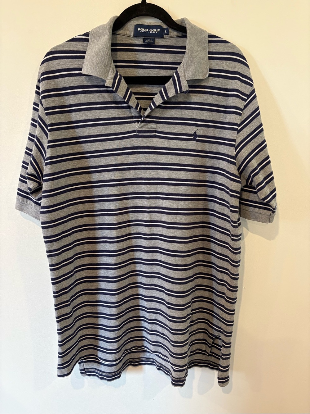 Polo Golf Men’s Gray and Navy Striped Polo Shirt